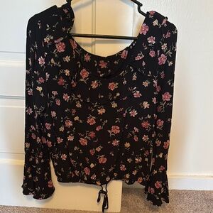 American Eagle Outfitters Pink Floral Ruffled Blouse